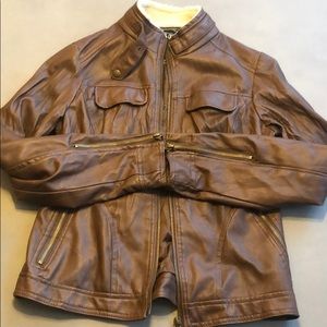 Brand New Faux leather faux fur brown jacket